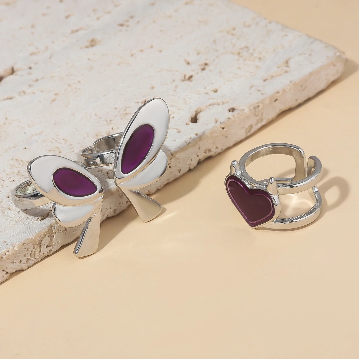 Game Character VALORANT Clove Cosplay Ring Set Metal Open Adjustable Butterfly Heart Ring Jewelry Accessories Props