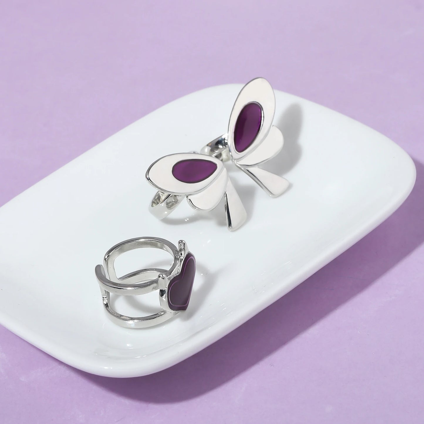 Game Character VALORANT Clove Cosplay Ring Set Metal Open Adjustable Butterfly Heart Ring Jewelry Accessories Props