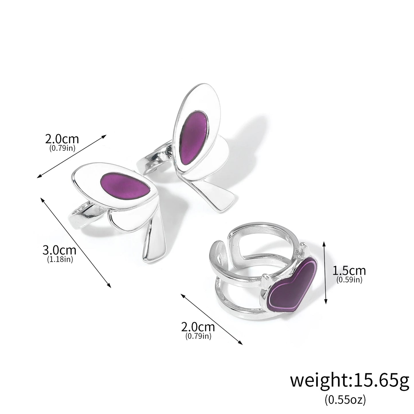 Game Character VALORANT Clove Cosplay Ring Set Metal Open Adjustable Butterfly Heart Ring Jewelry Accessories Props