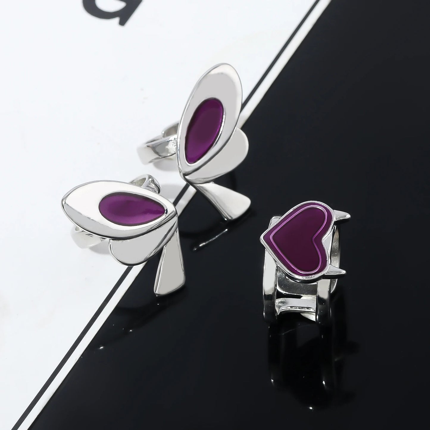 Game Character VALORANT Clove Cosplay Ring Set Metal Open Adjustable Butterfly Heart Ring Jewelry Accessories Props