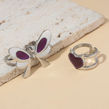 Game Character VALORANT Clove Cosplay Ring Set Metal Open Adjustable Butterfly Heart Ring Jewelry Accessories Props
