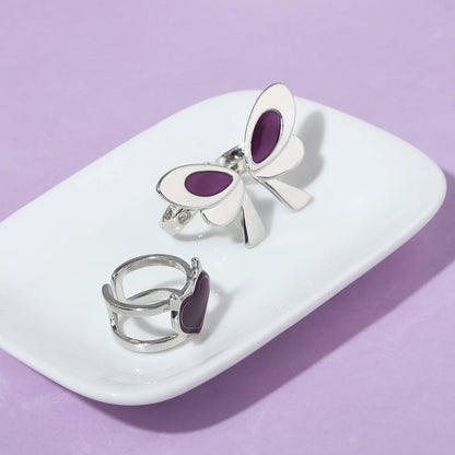 Game Character VALORANT Clove Cosplay Ring Set Metal Open Adjustable Butterfly Heart Ring Jewelry Accessories Props