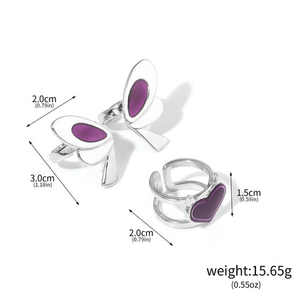 Game Character VALORANT Clove Cosplay Ring Set Metal Open Adjustable Butterfly Heart Ring Jewelry Accessories Props